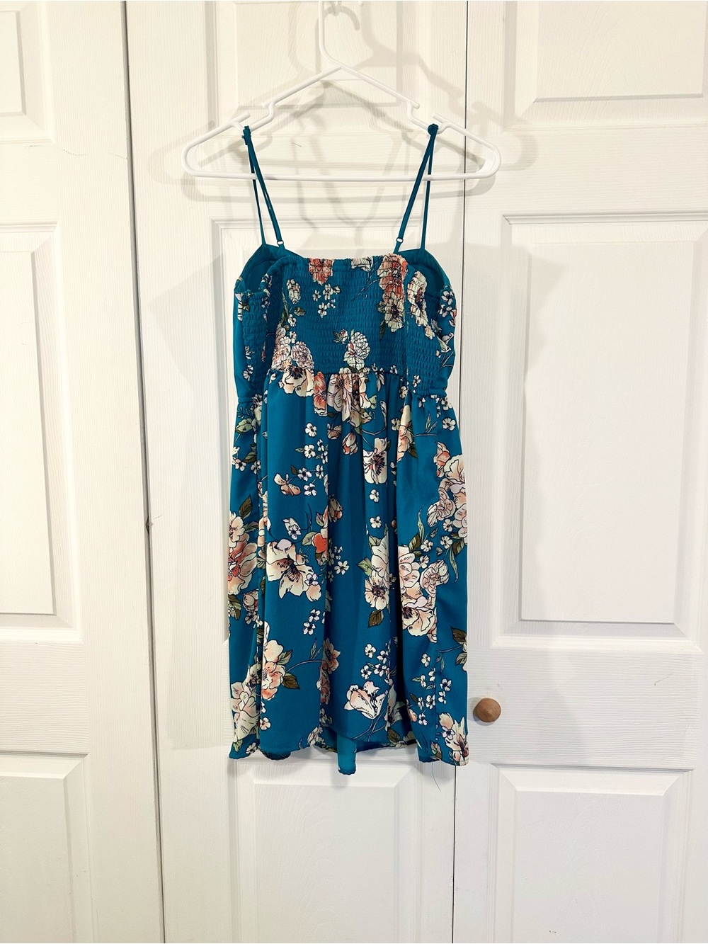 Xhilaration Teal Floral Spaghetti Strap Sundress M - Picture 2 of 7